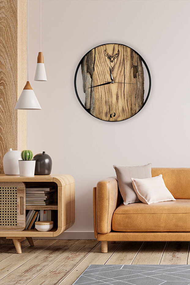 Solid Chestnut Metal Frame Wall Clock Deer 30 cm - 1