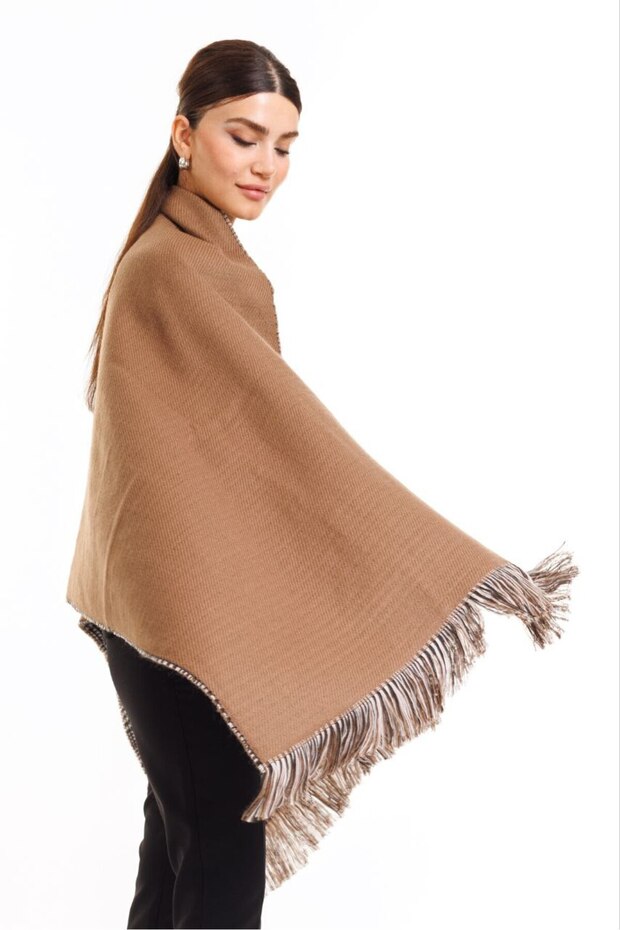 Double-Sided Plaid Woolen Shoulder Shawl - 70x190cm - Winter Shawl Brown