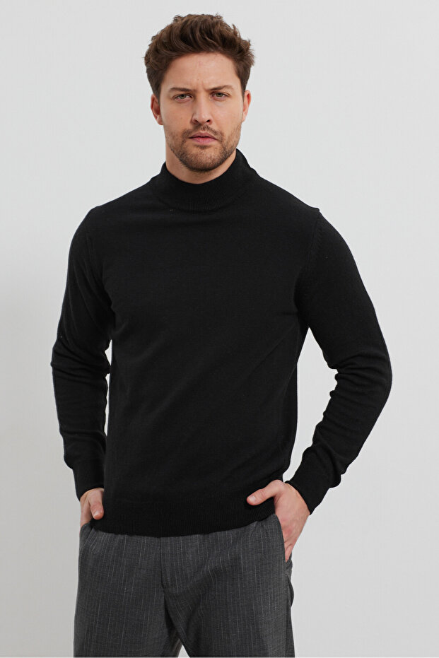 Men's Wool Regular Fit Half Turtleneck Knitwear Sweater