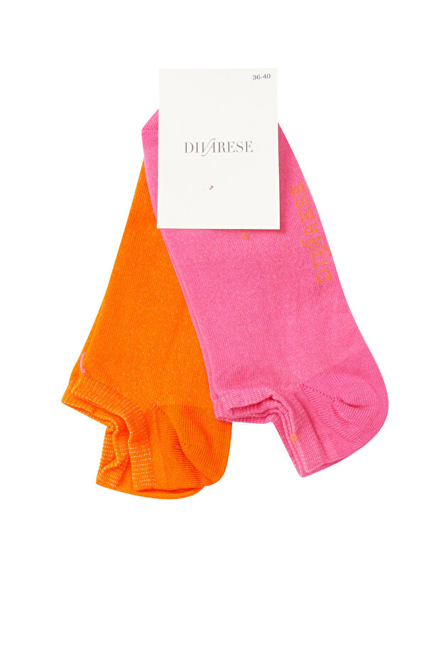 Fuşya Turuncu 2'li Çorap Set - 1