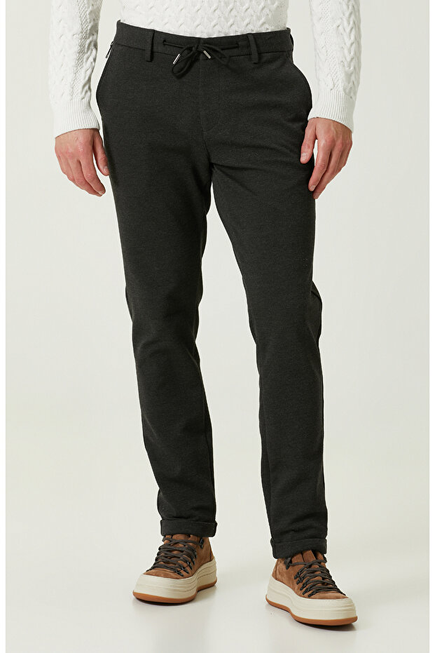 Örme Bağcıklı Antrasit Jogger Pantolon - 2