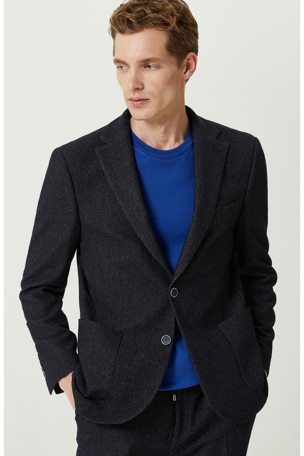 Lacivert Gofreli Örme Ceket - 6