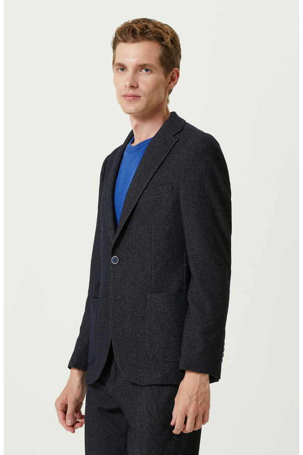 Lacivert Gofreli Örme Ceket - 3