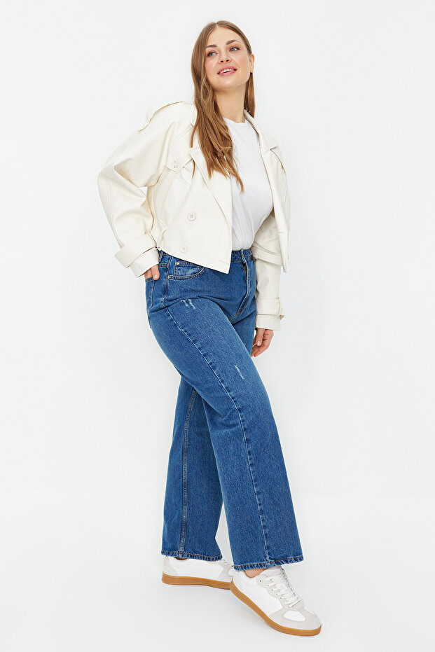 Világoskék, magas derekú, széles szabású farmernadrág TBBAW24CJ00069 - 3