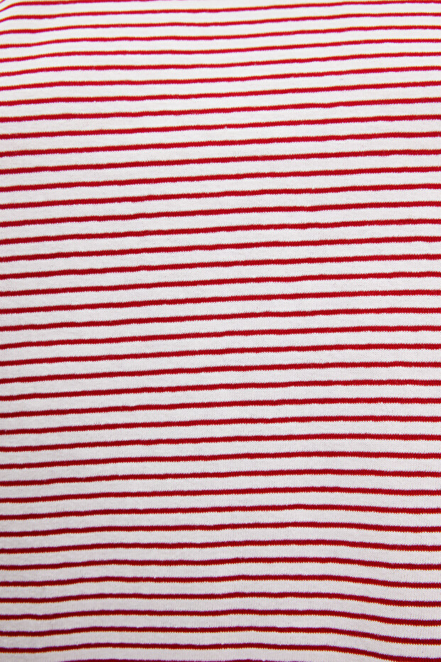 Kırmızı Ekru Çizgili Kalın Pamuklu Basic Regular/Normal Kalıp Örme T-Shirt TWOSS23TS00043 - 5