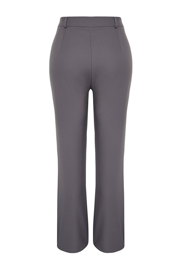 Gri Yüksek Bel Wide Leg/Geniş Paça Dokuma Kumaş Pantolon TBBAW24AR00032 - 8
