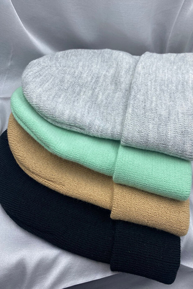 Unisex Plain Basic Foldable Winter 4-Piece Beret Set - 2