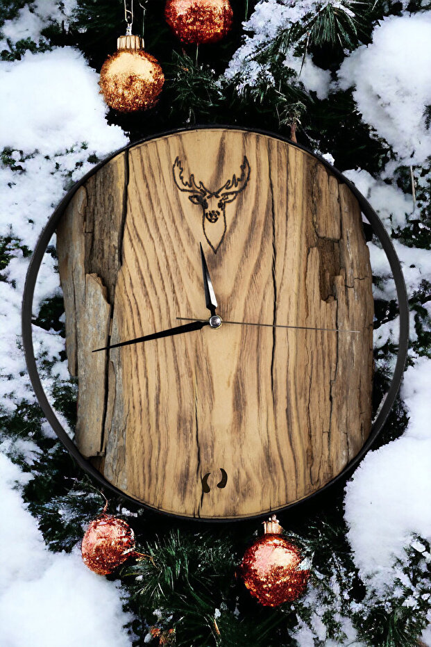 Solid Chestnut Metal Frame Wall Clock Deer 30 cm - 2