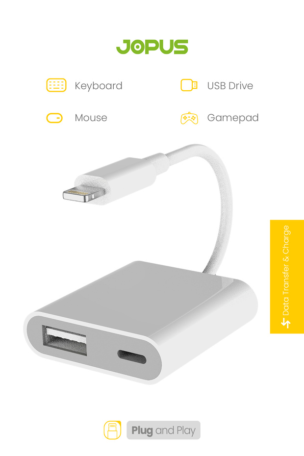 Iphone & Ipad Lightning Usb Otg Şarj Dönüştürücü 2'in 1 Adaptör Jo-ıp08 Beyaz Uyumlu - 3