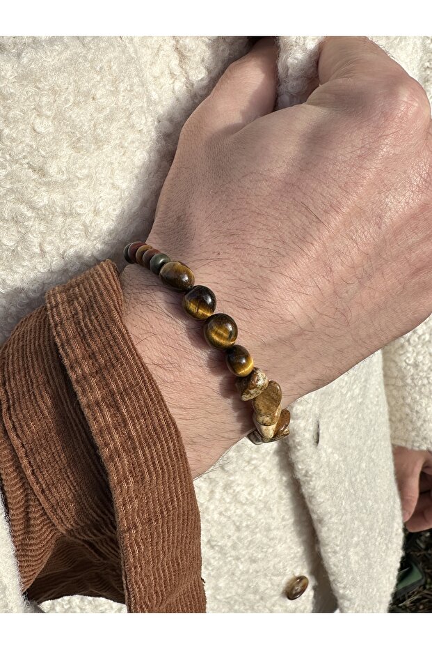 Sparta Varisite Tiger Eye Jasper Natural Stone Unisex Bracelet