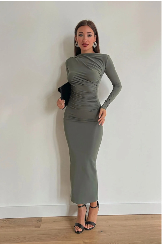 kadın Soft Touch Drape Detay Maxi Elbise - 1