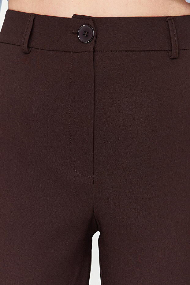 Koyu Kahverengi Basic Cigarette Dokuma Kumaş Pantolon TWOSS19ST0038 - 4