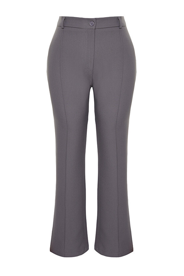 Gri Yüksek Bel Wide Leg/Geniş Paça Dokuma Kumaş Pantolon TBBAW24AR00032 - 7