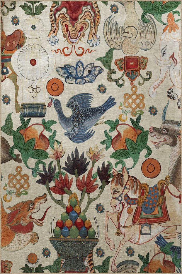 Light Tone Tropical Themed Dragon Elephant and Horse Patterned Creative Modern Decorative Carpet 2729