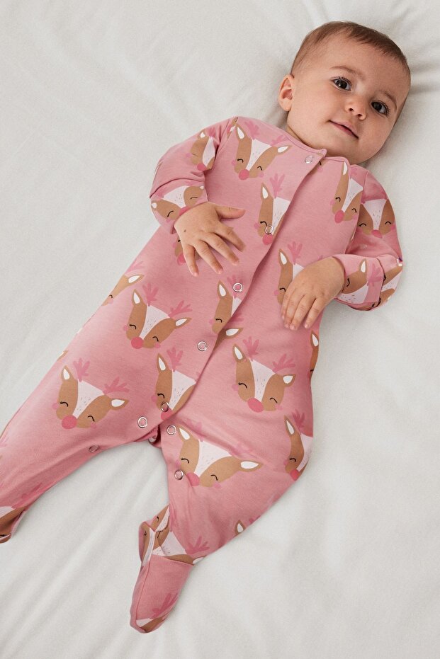 100% Organic Cotton Pink Deer Pattern Jumpsuit