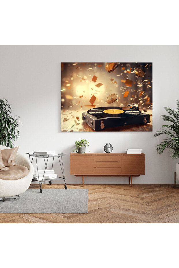 Serin duvar sanatı - retro plak çalar - havalı, müzik notaları, tuval, serin duvar sanatı - 3