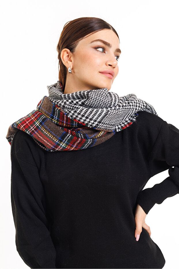 Double Sided Plaid Scottish Pattern Shawl Scarf-Shoulder Shawl Brown