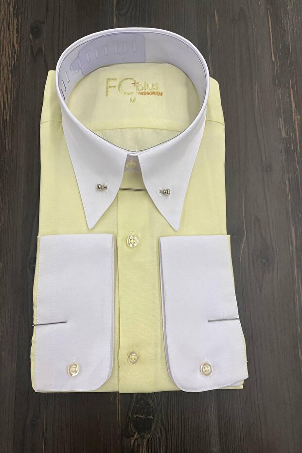 SARI İĞNELİ YAKA GÖMLEK - SLİM FİT - 1