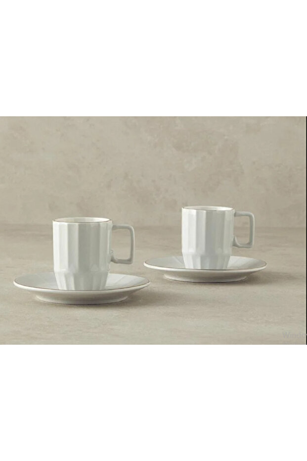 Angely New Bone China 4 Pieces Coffee Cup Set for 2 Persons Gray