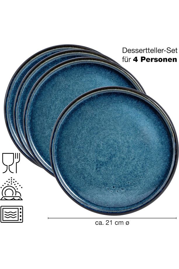 Solid 4 x küçük tabak 21 cm, tatlı tabağı, pasta tabağı, kahvaltı tabağı olarak seramik tabak seti - 6