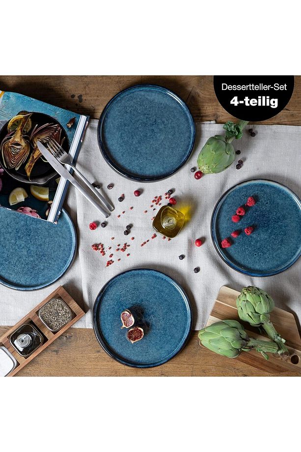 Solid 4 x küçük tabak 21 cm, tatlı tabağı, pasta tabağı, kahvaltı tabağı olarak seramik tabak seti - 2
