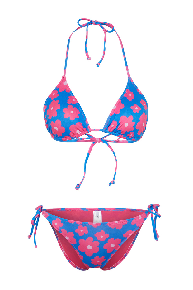 Çiçek Desenli Üçgen Kaplı Regular Normal Bel Bikini Takımı TBESS23BT00005 - 7