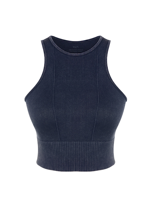 Lacivert Seamless/Dikişsiz Crop Yıkamalı Halter Yaka Örme Spor Üst/Bluz THMSS23SS00004 - 7