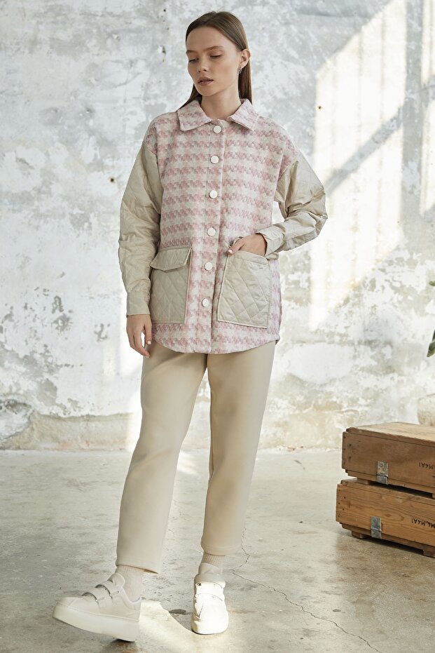 سترة مبطنة بنمط مربعات - مسحوق - 5