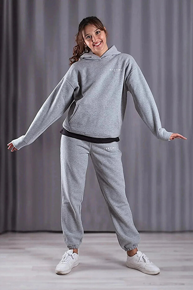 Women's Destiny Printed Hooded Sweatshirt Tracksuit Bottom-Top Set