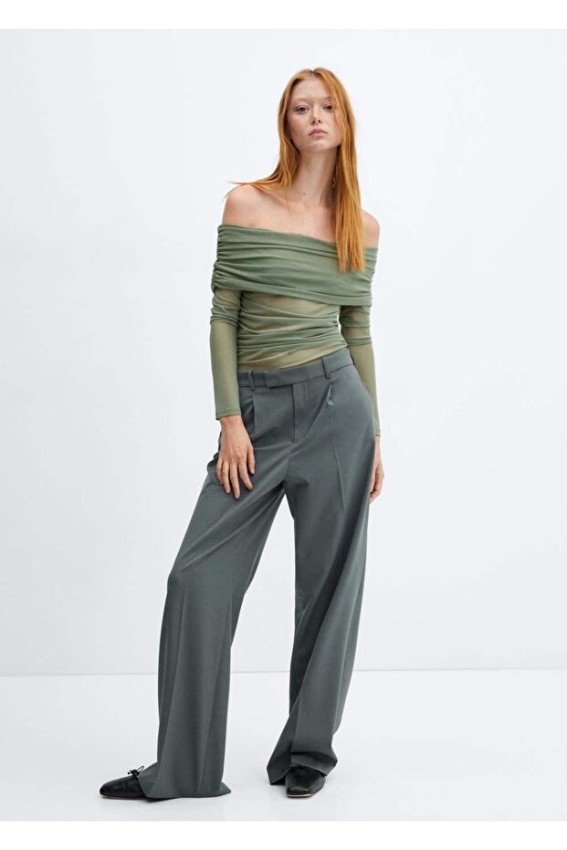 Omzu Açık Tül Tişört - 2