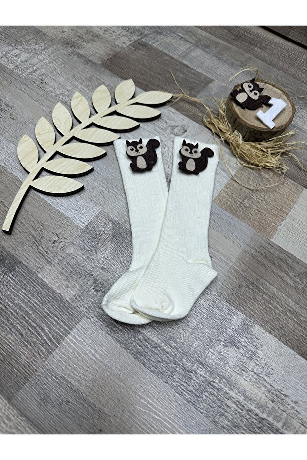 Squirrel Concept Baby Knee Socks 1 Year Old Figure and Squirrel Figure