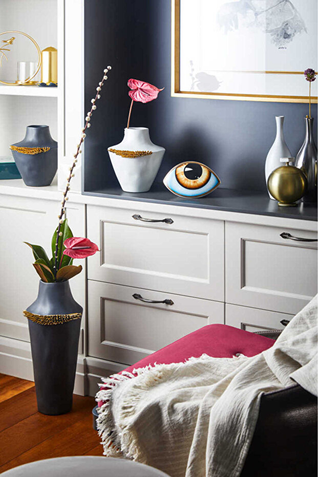 Valentin Siyah Seramik Uzun Vazo - 7