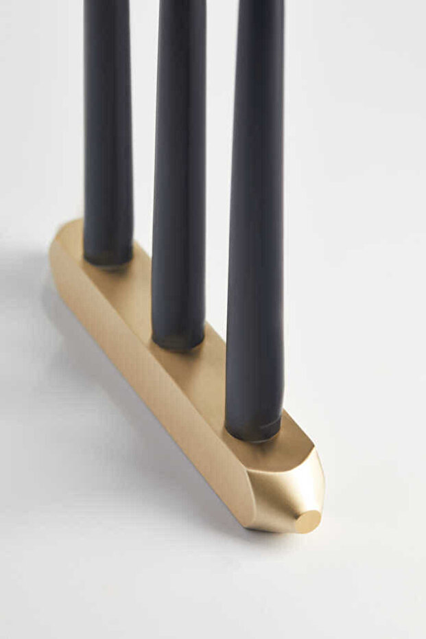 Yatay 3lü Pirinç Şamdan - 2