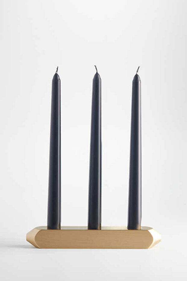 Yatay 3lü Pirinç Şamdan - 1