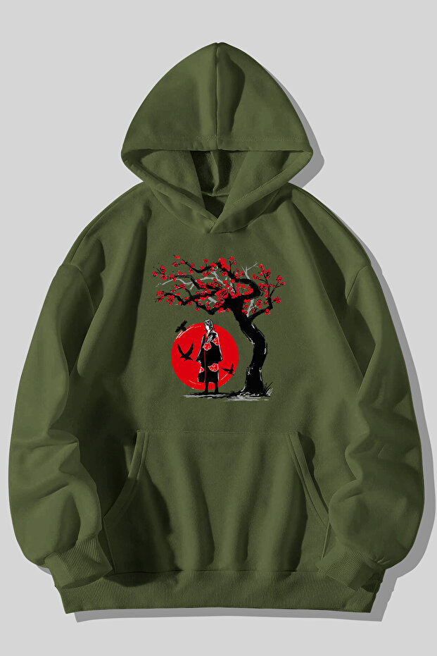 Three Thread Naruto Akatsuki Itachi Printed Unisex Grass Kangaroo Pocket Hooded Sweatshirt Hoodie