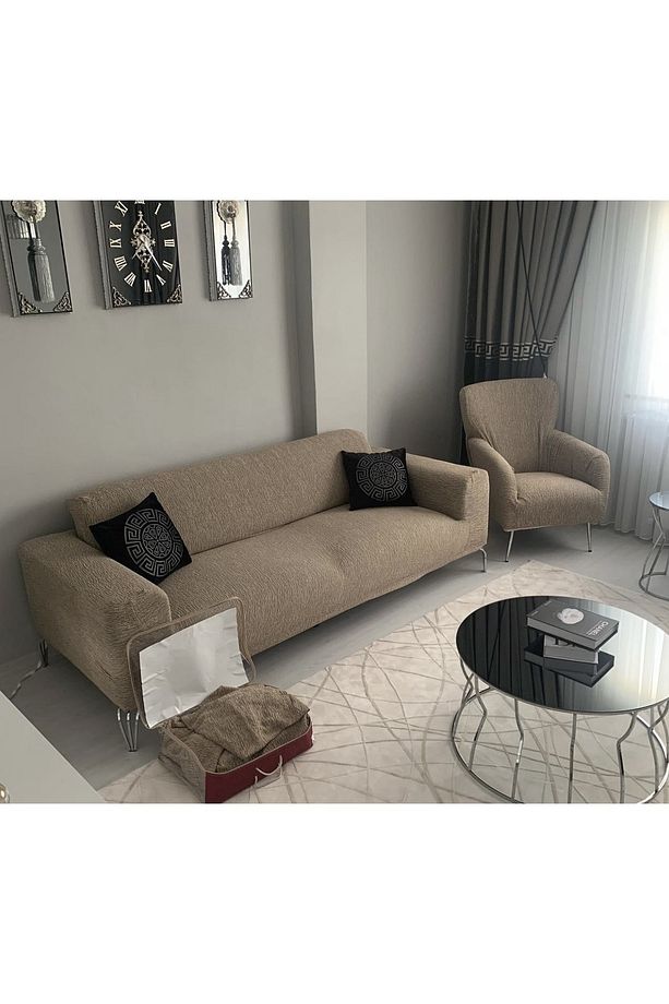 Jakarlı 3kişilik Koltuk Örtüsü , Çekyat Kanepe Kılıfı (ÜRÜN İÇERİĞİ 1ADET)kahve - 3