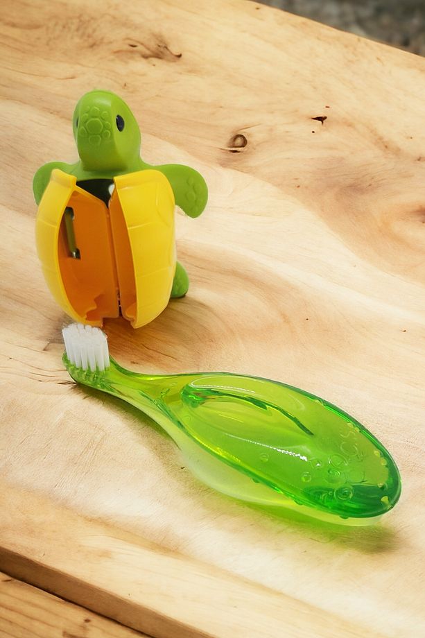 Baby 0-3 Yaş Diş Fırçası Ve Flipper Hijyenik Saklama Kabı Seti - Kaplumbağa Figürlü-yeşil - 3