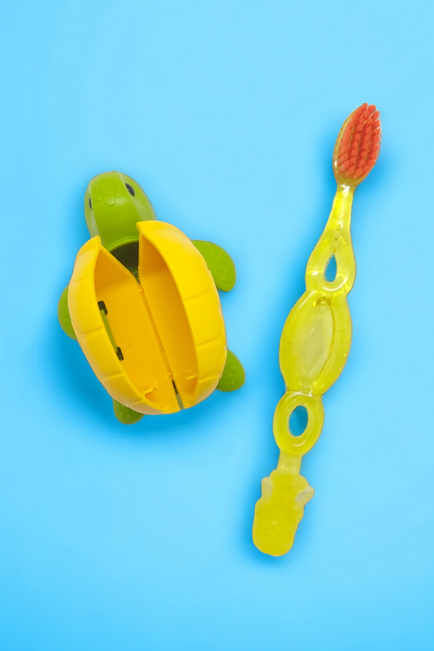 ROCS (YELLOW) Kids 3-7 Years Old Toothbrush and Flipper Hygienic Storage Container Set - TURTLE Figured