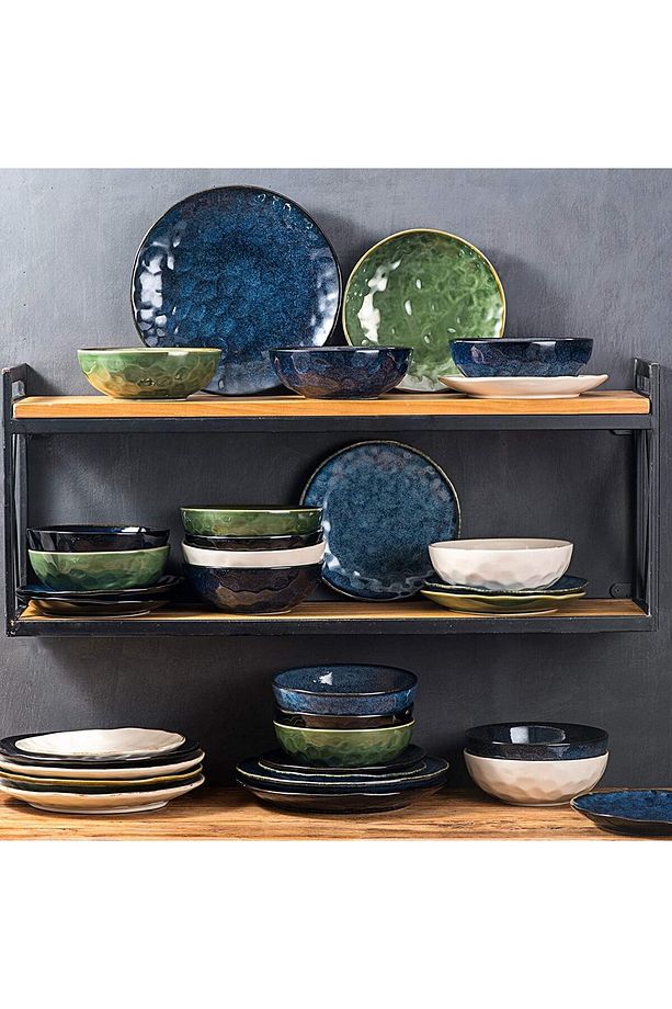 Yıldızlı Mavi Porselen Yuvarlak Tatlı Tabağı, 20,3 cm 6'lı Set - 6