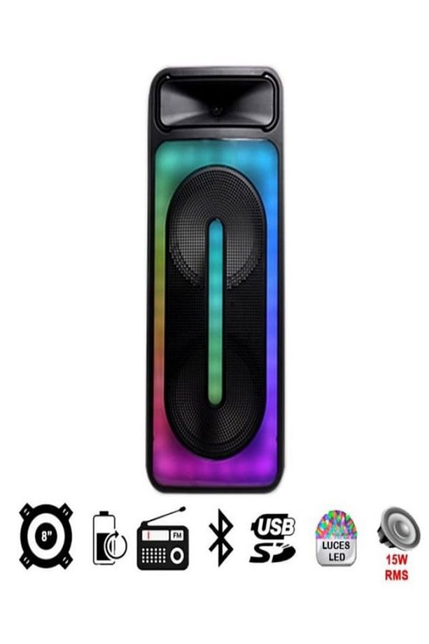 8"x2 45 WATT Taşınabilir RGB Bluetooth Hoparlör Karaoke Party Box + Kablosuz Mikrofon - 6