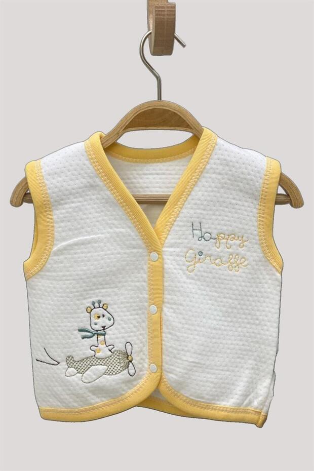 Mojo Unisex Bebek Zürafa Işlemeli Penye Yelek 337 Sarı - 1
