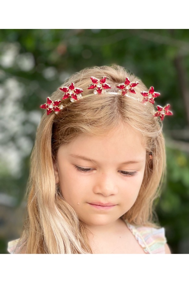 Crystal stone upright queen flower daisy motif metal luxury crown henna engagement adult crown red