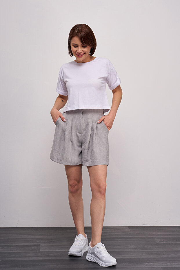 Kadın Piliseli Cepli Şort - 1