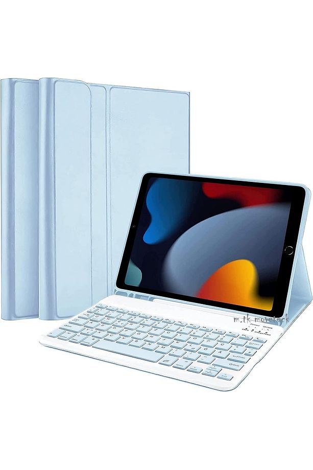 Apple Ipad 7.8. ve 9. Nesil 10.2 Uyumlu Tablet Bluetooth Özellik Kablosuz Kalem Bölme Klavyeli Kılıf - 1