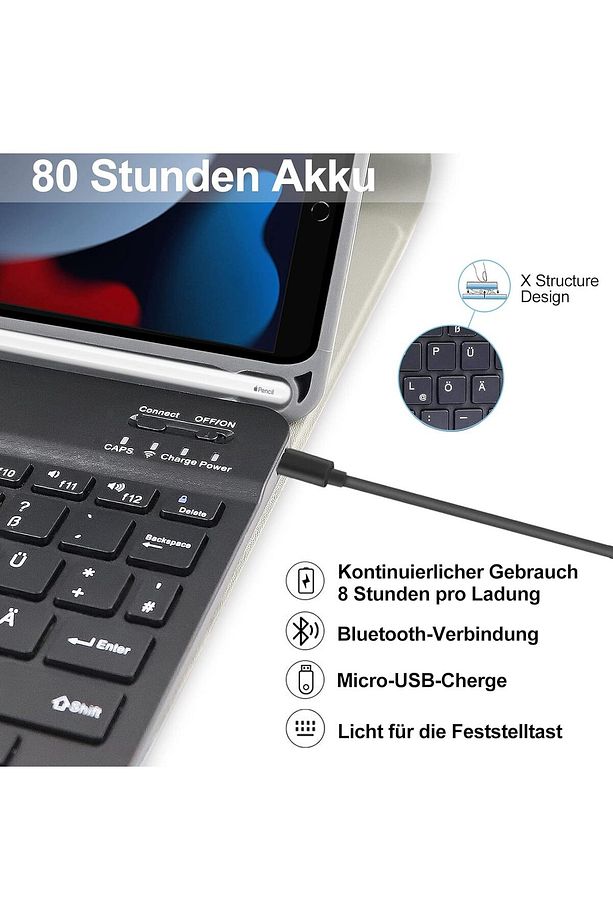 Apple Ipad 7.8. ve 9. Nesil 10.2 Uyumlu Tablet Bluetooth Özellik Kablosuz Kalem Bölme Klavyeli Kılıf - 5
