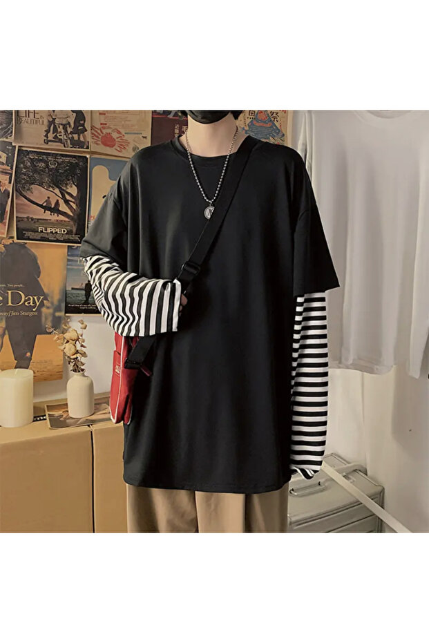 Fake Kol Unisex Oversıze Basıc Tişört - 2