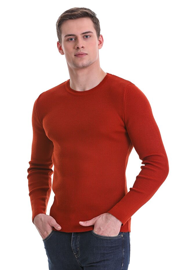 Tile Slim Fit Corded Crew Neck Wool Knitwear Sweater