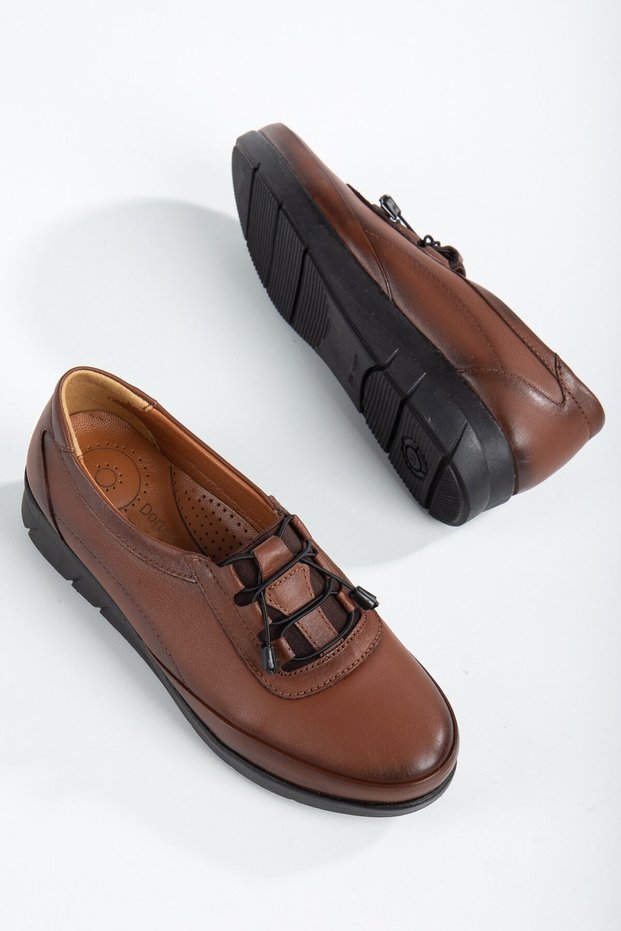 2 Women's Inside and Outside Genuine Leather Orthopedic Flexible Rubber Laced Mother's Shoes