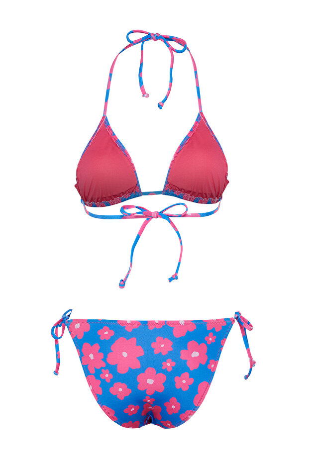 Çiçek Desenli Üçgen Kaplı Regular Normal Bel Bikini Takımı TBESS23BT00005 - 9