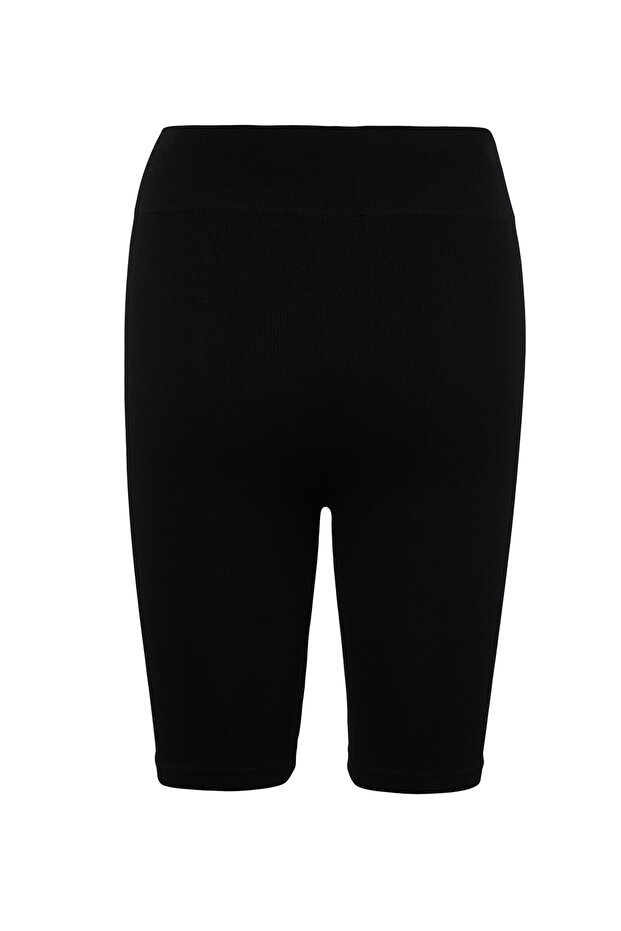 Siyah Seamless/Dikişsiz Fitilli Biker/Bisikletçi/Kısa Örme Spor Tayt TWOSS21TA0013 - 4